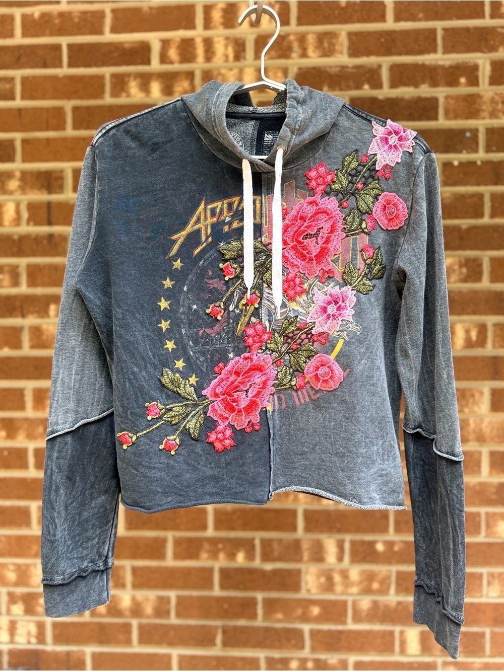 Affliction Women's "Hysteria" Cropped Hoodie Aerosmith "Permanent Vacation” Med